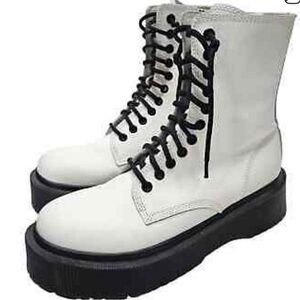 Jeffery Campbell SOPAS White Leather Lace-Up Platform Boots